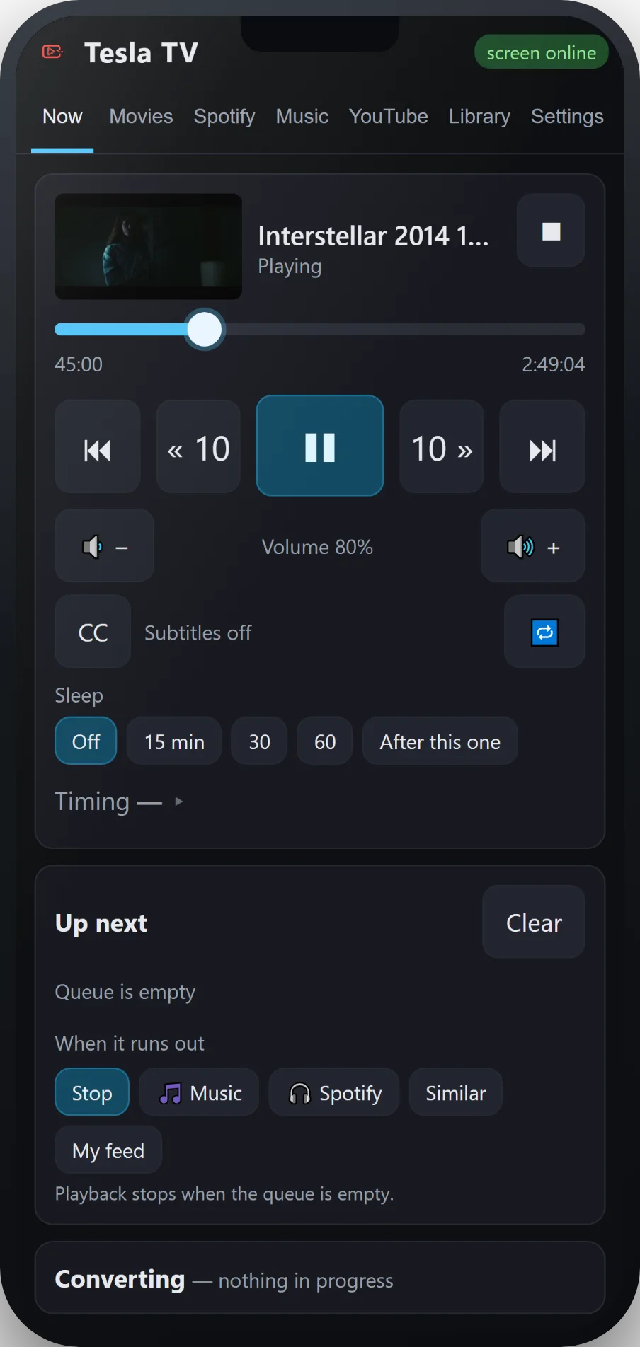 The Tesla TV remote on a phone